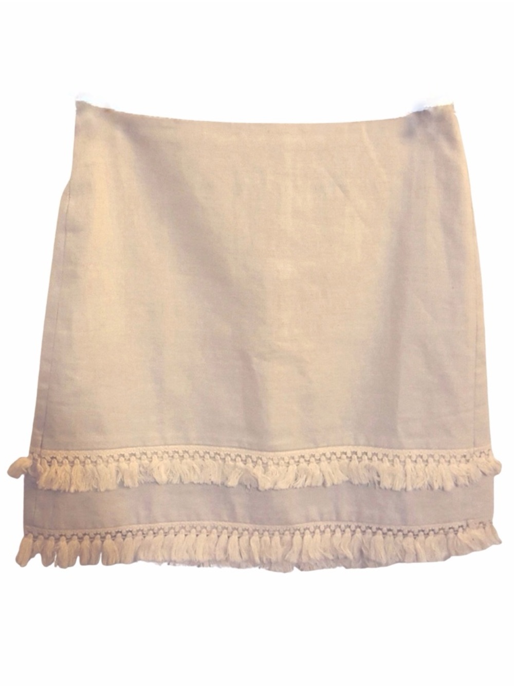 LOFT Faded Blue Skirt with White Fringe